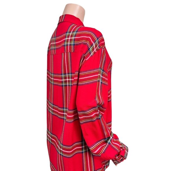 H&M Women Red Plaid Button Down Shirt SZ L Christmas Classic -Holiday Multicolor - Picture 15 of 15